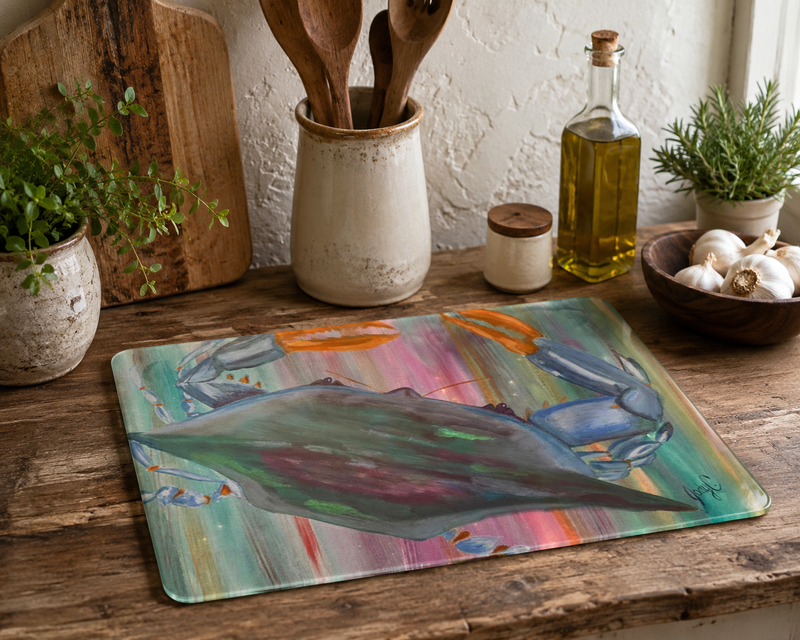Colorful Crab Glass Cutting Board