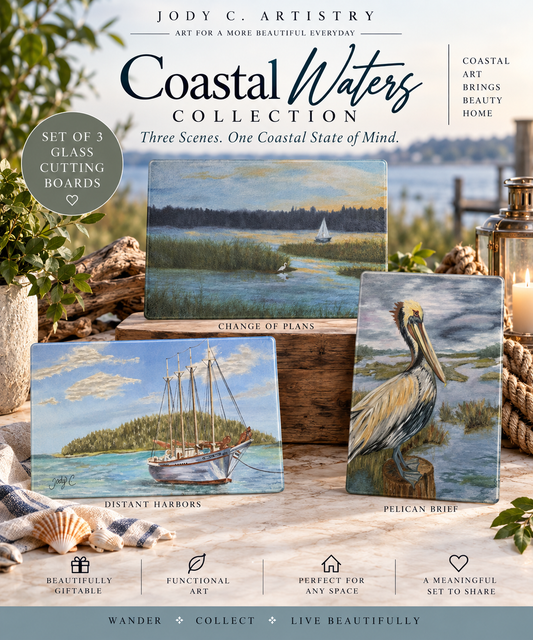 Coastal Waters Collection — Set of 3 Glass Cutting Boards