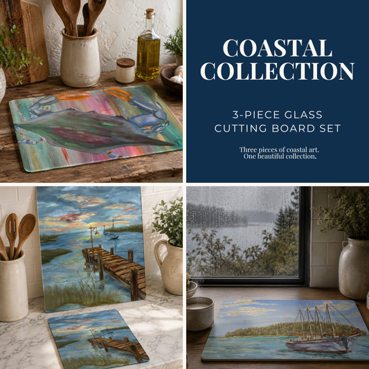 Coastal Collection — 3-Piece Glass Cutting Board Set